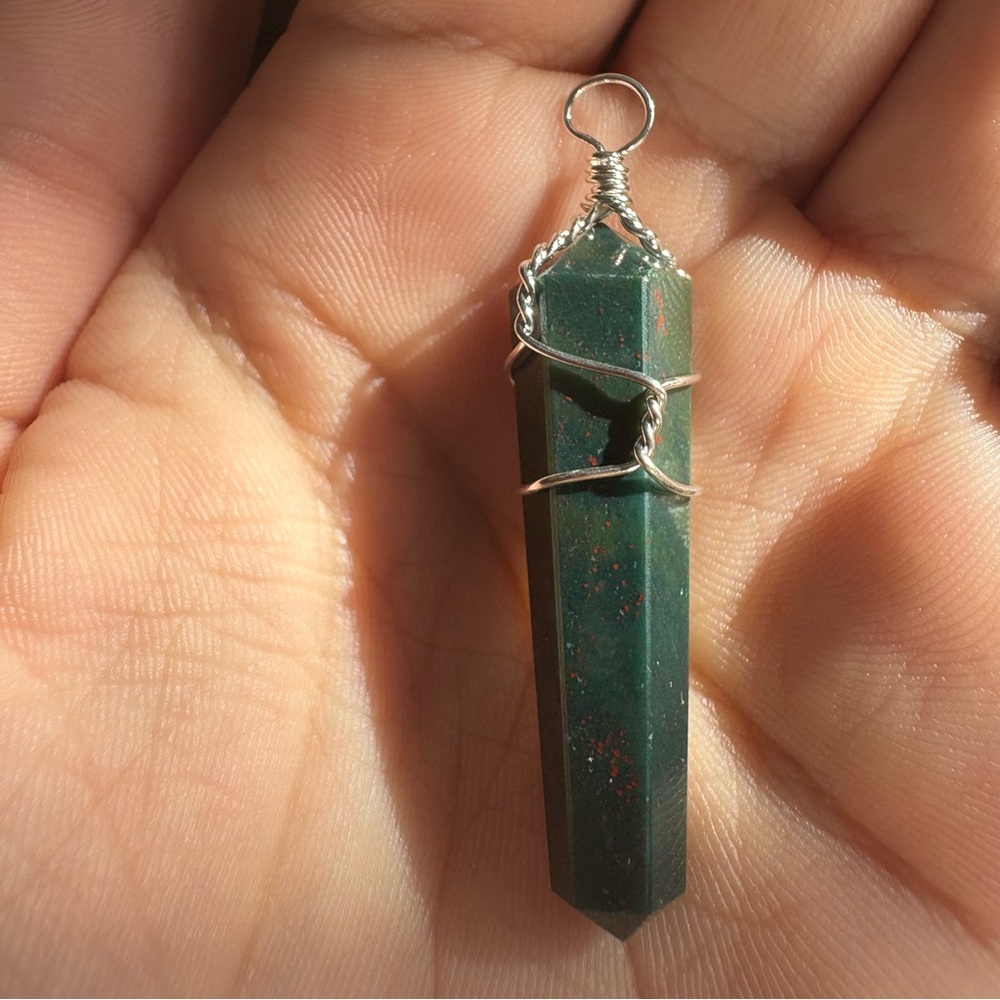 Bloodstone Sentinel Pendant – Handwrapped in Silver Wire